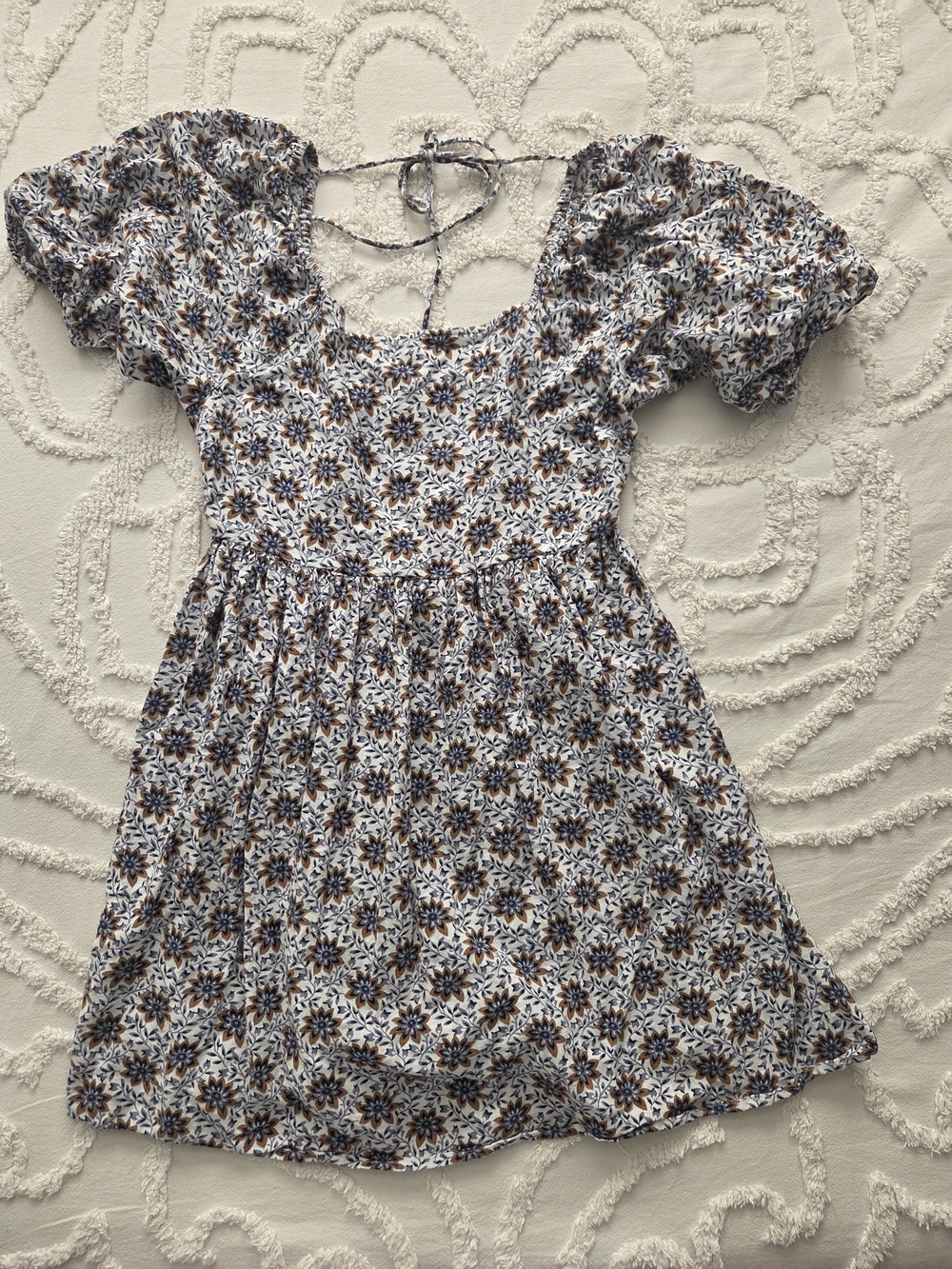 LOFT White Mini Dress with Blue & Tan Floral Print